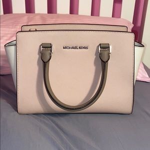MICHAEL KORS SATCHEL MEDIUM PINK TAN WHITE